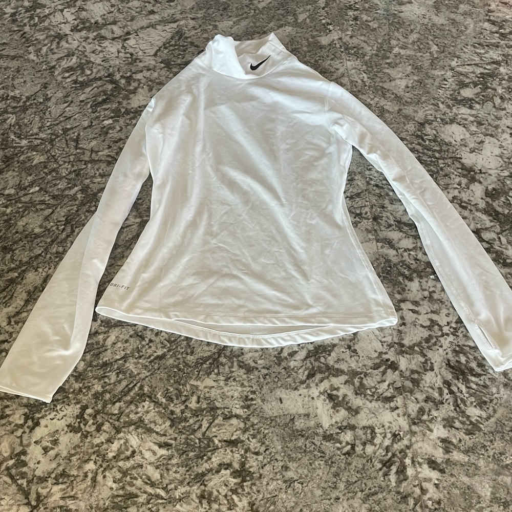 White Nike Thick Dri Fit Long Sleeve Undershirt with Turtleneck